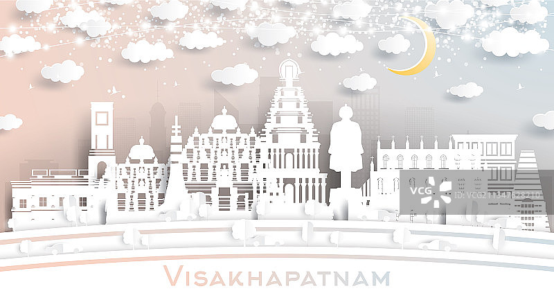 纸雕风格的印度维沙卡帕特南城市天际线图片素材