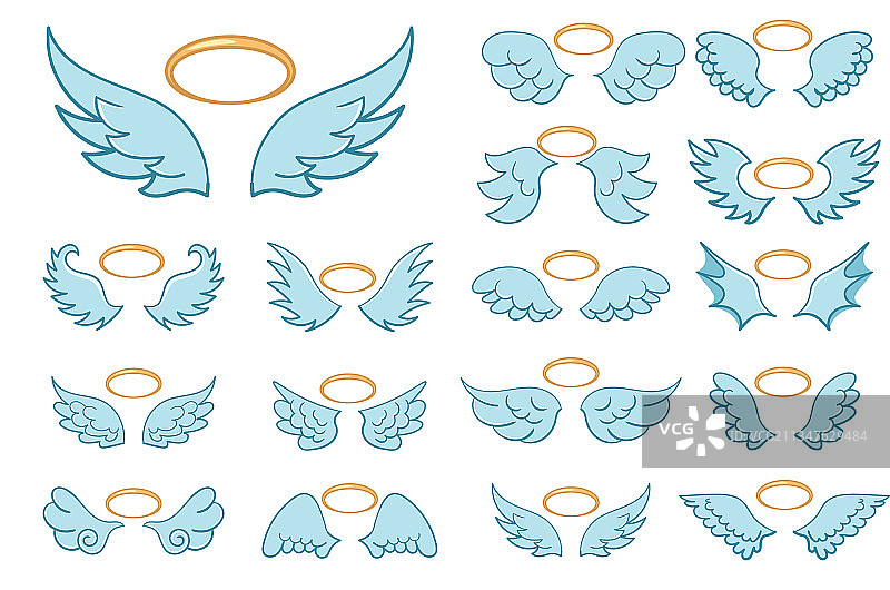 带有金色光环的飞行天使翅膀图片素材