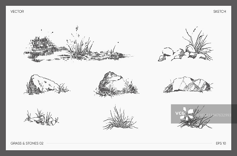 高精度草地和石头素描图片素材