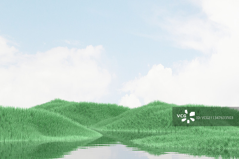 3d渲染的草地湖泊背景图图片素材