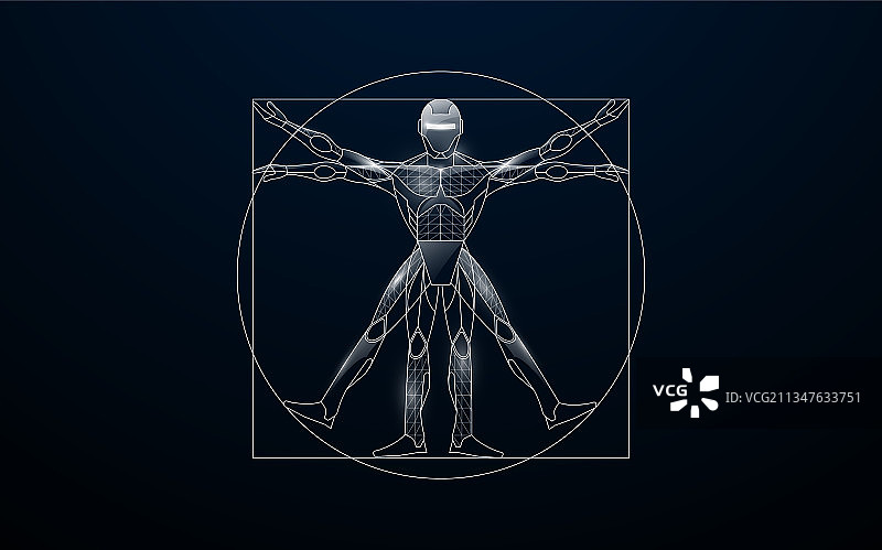 线条三角形构成的维特鲁威机械人图片素材
