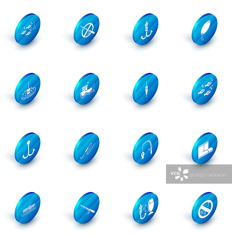 禁止钓鱼标志与渔具浮漂组合图片素材