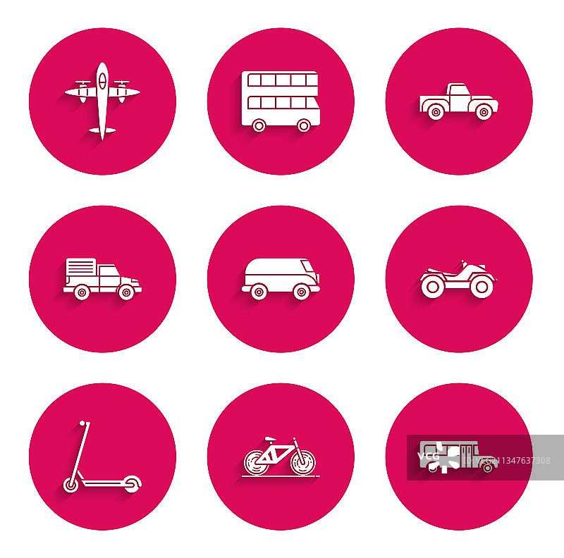 复古迷你巴士自行车校车元素合集图片素材