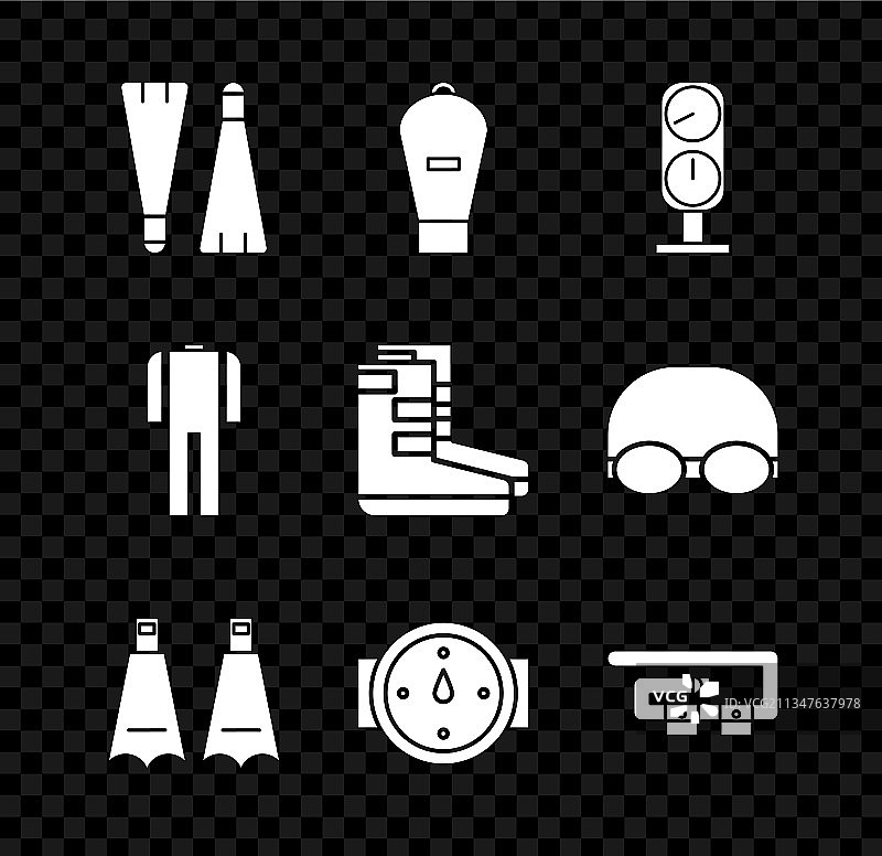 游泳用橡胶脚蹼、提升袋、压力表图片素材