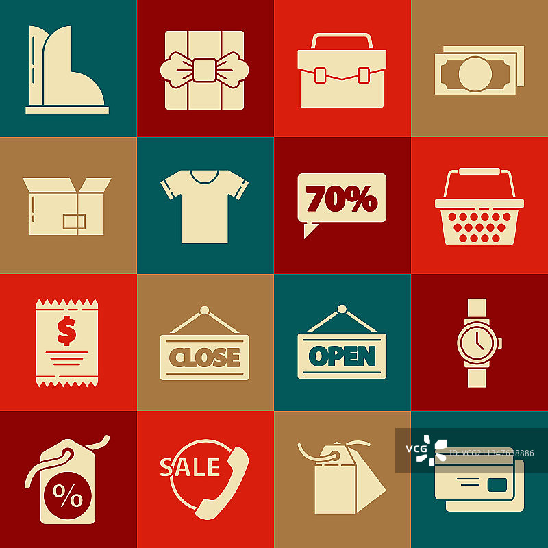 信用卡、腕表和购物篮组合图片素材