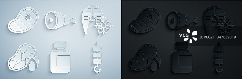 调味瓶套装：新鲜冷冻鱼排烧烤图片素材