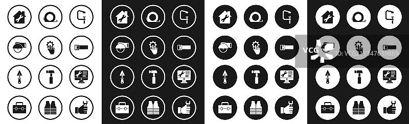 手中夹钳和螺丝刀工具设置图片素材