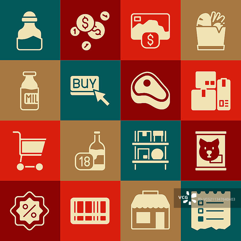 购物清单、罐头食品和收银机图片素材