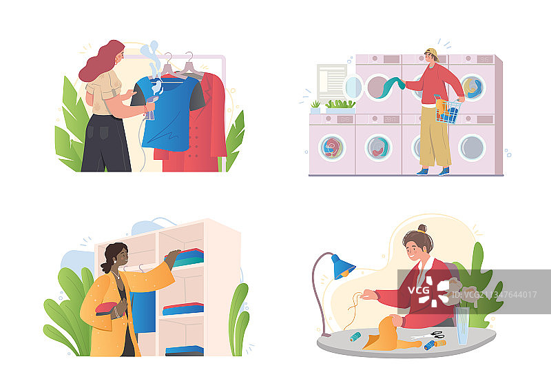 彩色服装护理清洁场景图片素材