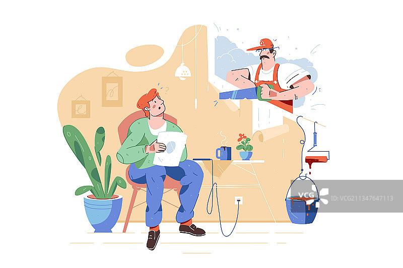 工人在家使用锯子进行维修工作图片素材