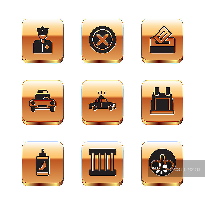 警察套装：警官、辣椒喷雾、监狱窗户图片素材