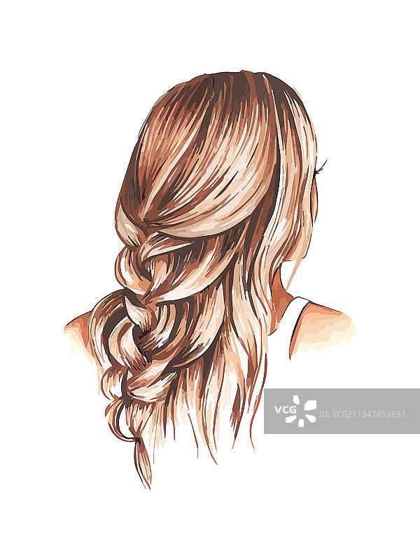 卷发年轻女孩的背影图片素材