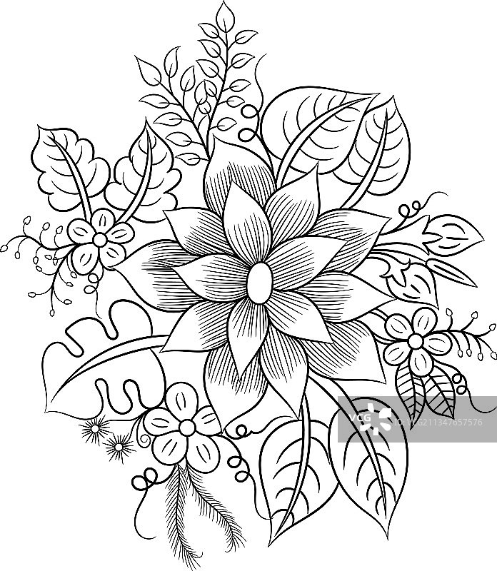 涂鸦花朵铅笔素描填色页图片素材