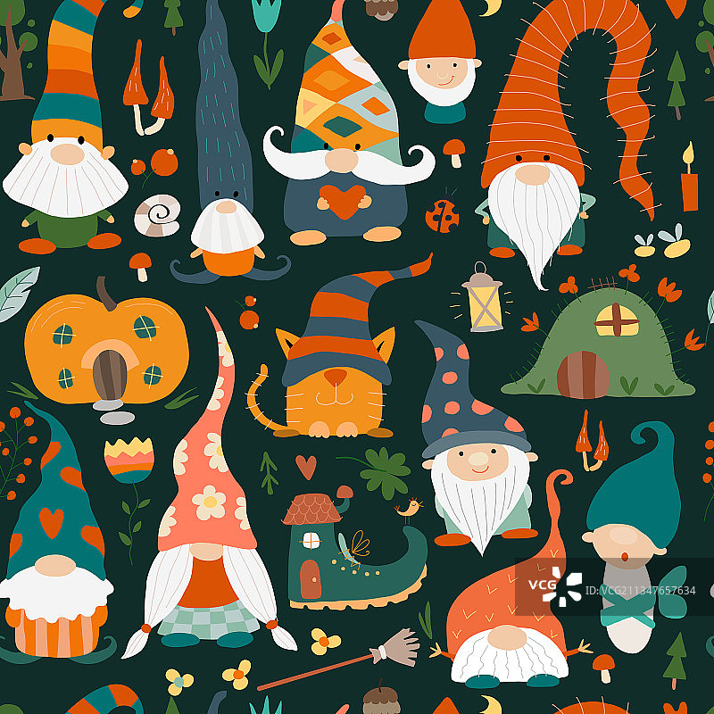 花园小矮人家庭童话人物图片素材