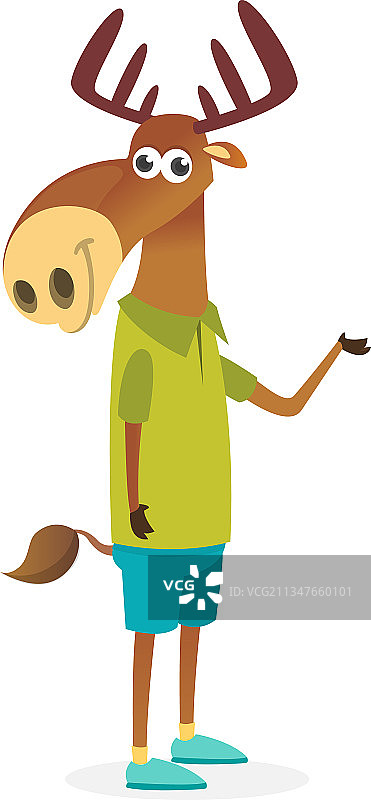卡通趣味快乐的驼鹿穿着现代服装图片素材