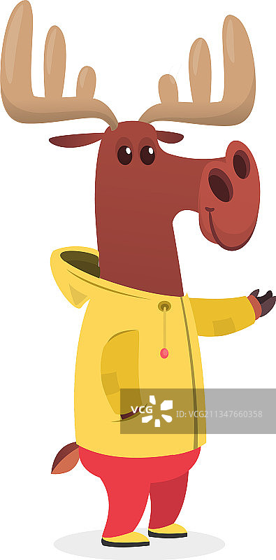 卡通趣味：黄色雨中快乐的驼鹿图片素材