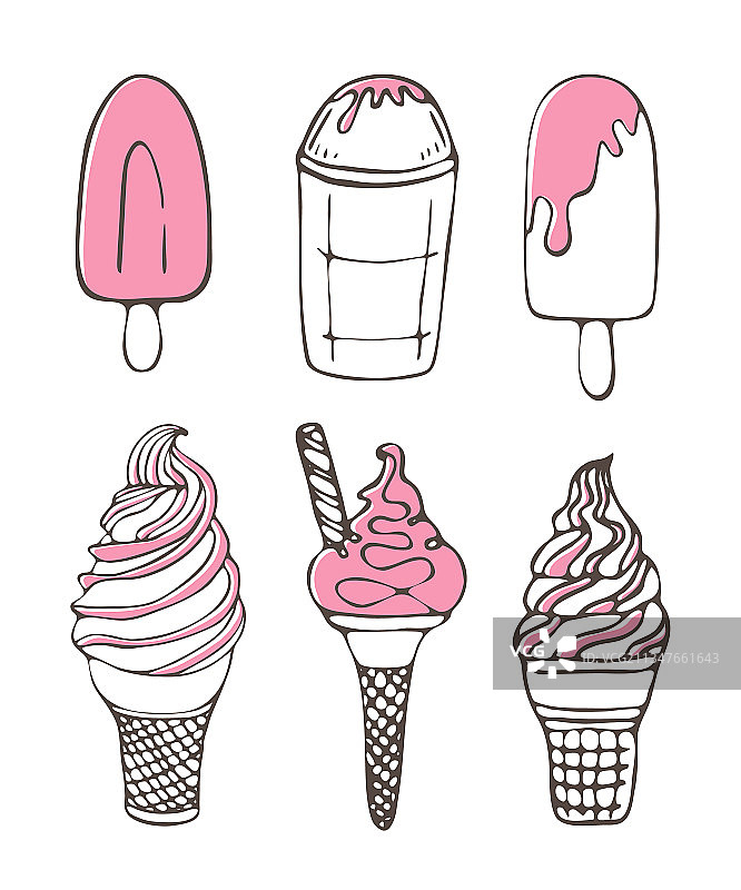 冰淇淋粉色涂鸦图标套装图片素材