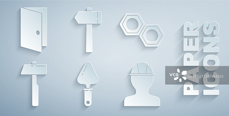 抹刀六角螺母锤子和工人图片素材