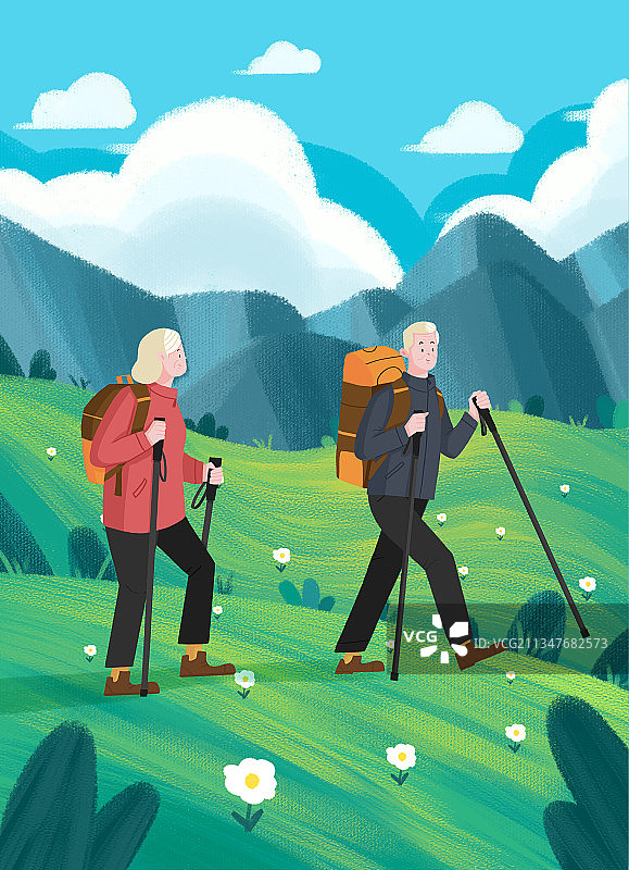 九月初九重阳节老人出行登山图片素材