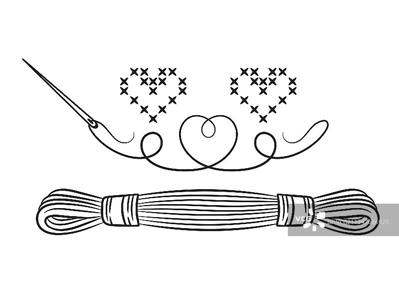 牙线线团与十字绣缝针图片素材