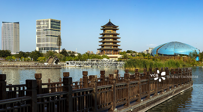 宁夏 银川水上公园曲桥图片素材