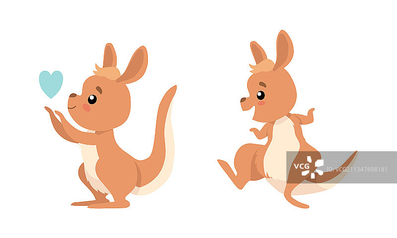 可爱的袋鼠宝宝跳舞并拿着红心图片素材
