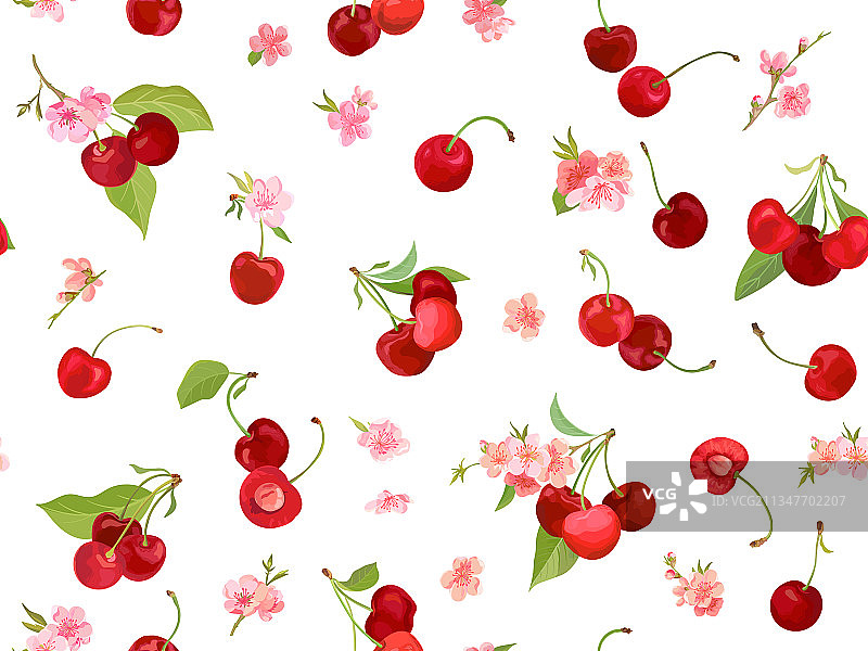 夏季浆果樱桃无缝图案图片素材