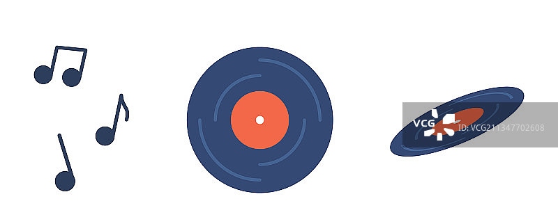 复古音乐黑胶唱片顶部和侧视图图片素材