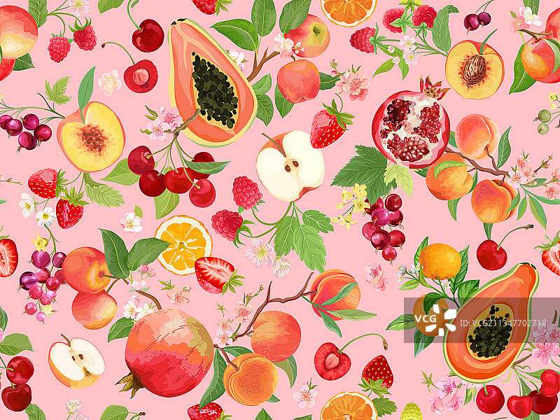 水彩桃子草莓黑醋栗图片素材