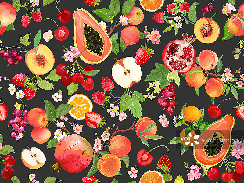 水彩桃子草莓黑醋栗图片素材