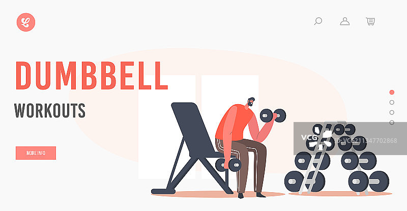 哑铃锻炼着陆页模板，快乐的男人图片素材