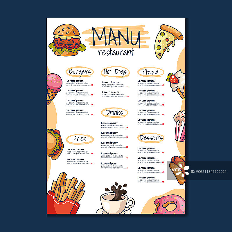 咖啡馆快餐主菜单模板样机图片素材