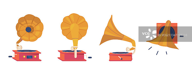 留声机播放器前后侧面和顶视图图片素材