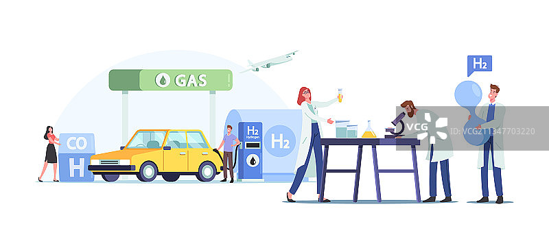人物用氢燃料给汽车加油图片素材