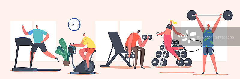 在健身房训练的男女图片素材