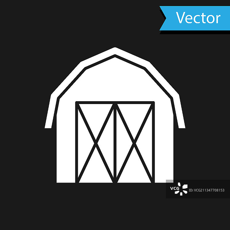 黑色背景上的白色农舍图标图片素材