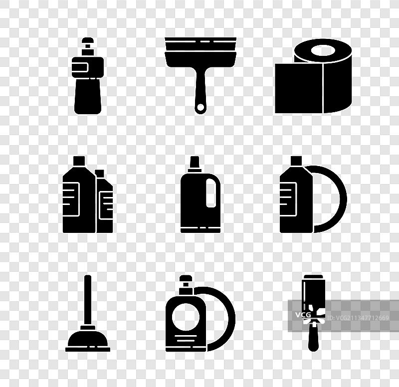 洗洁精瓶、橡胶和清洁剂套装图片素材