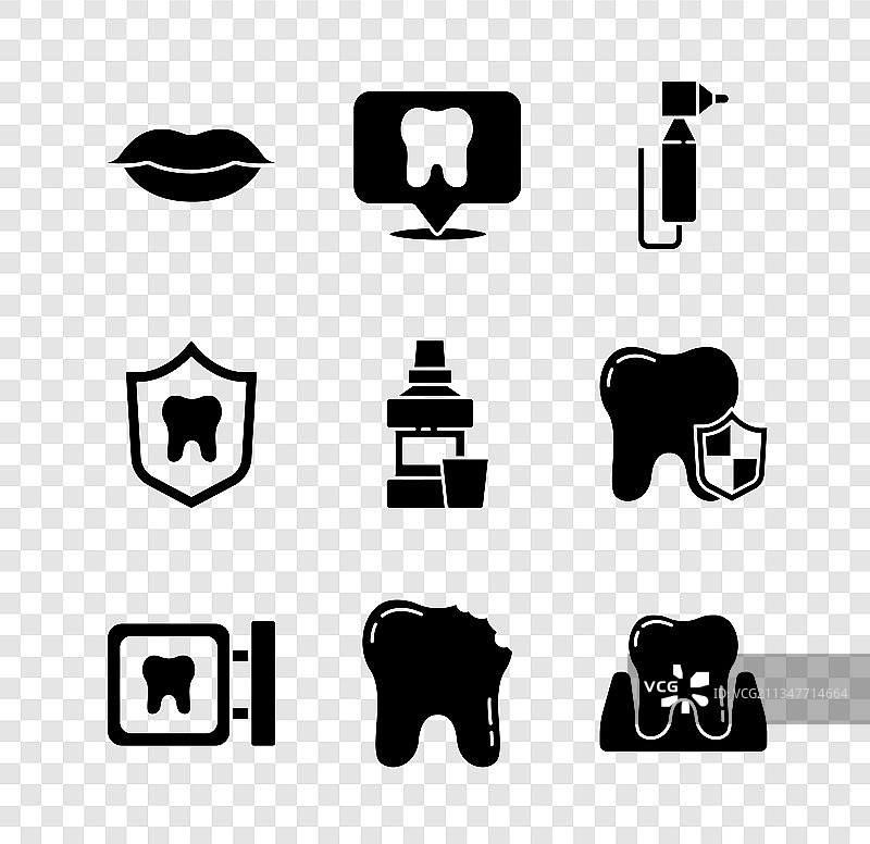 微笑嘴唇、牙科诊所位置和牙齿套装图片素材