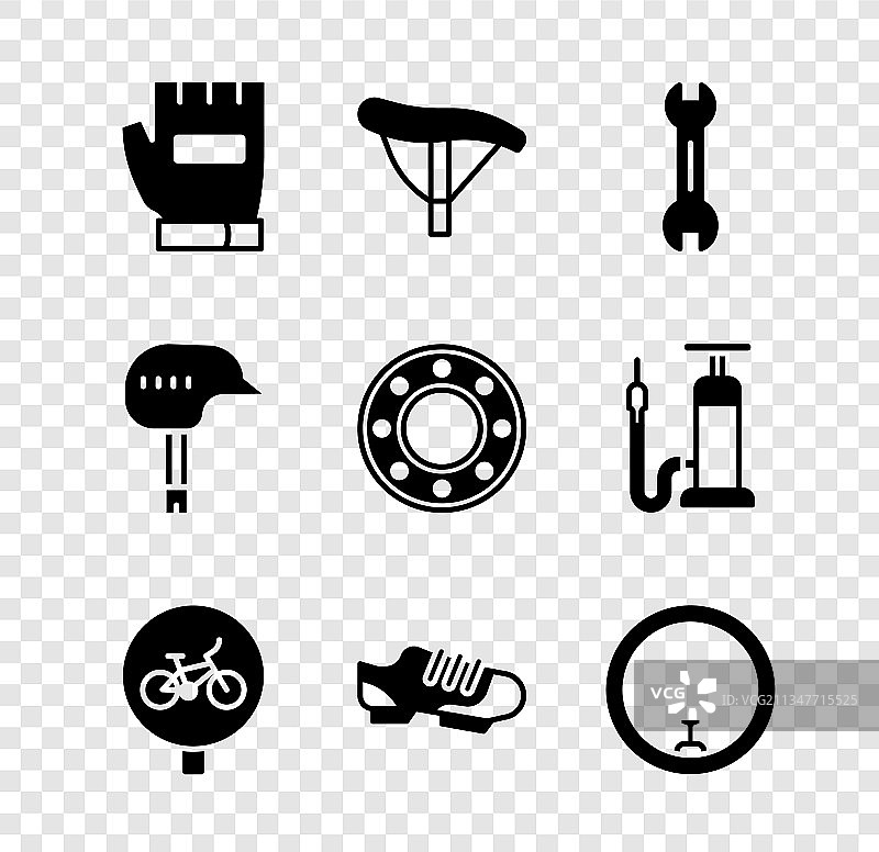 手套自行车座椅扳手鞋子套装图片素材