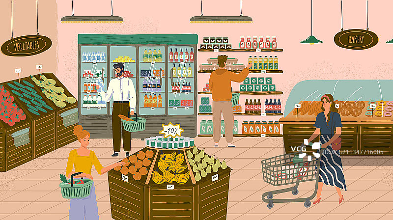 人们在食品店或超市购物图片素材