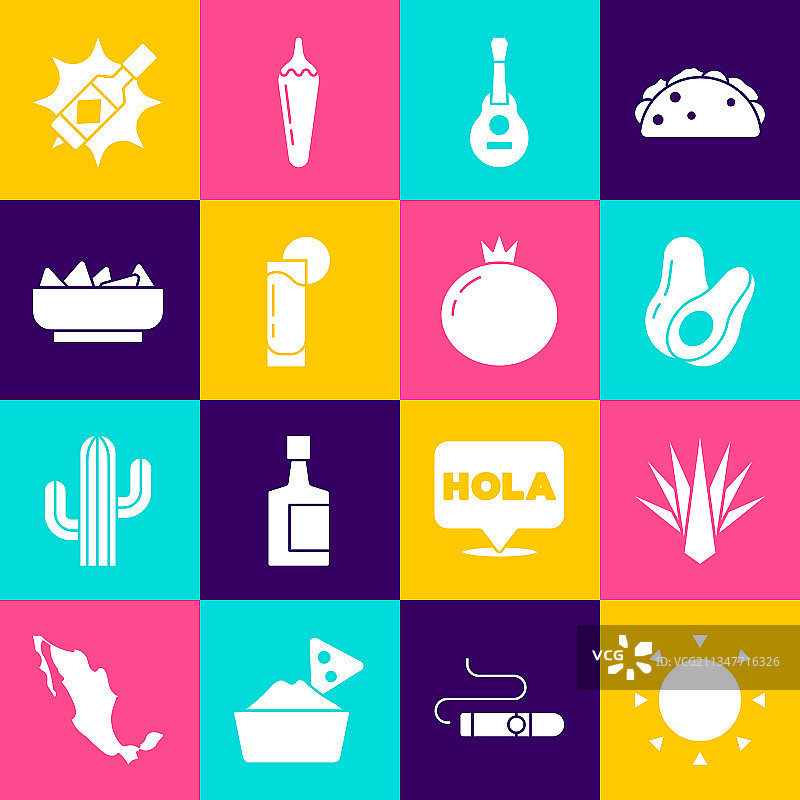 太阳龙舌兰牛油果墨西哥吉他图片素材