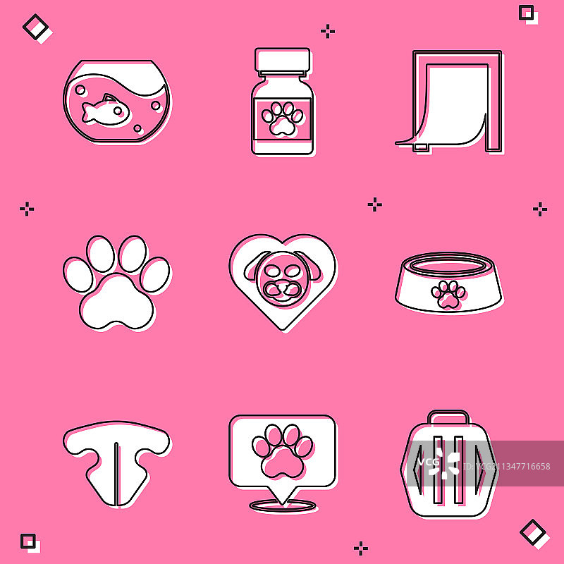 鱼缸及鱼药瓶药丸套装图片素材