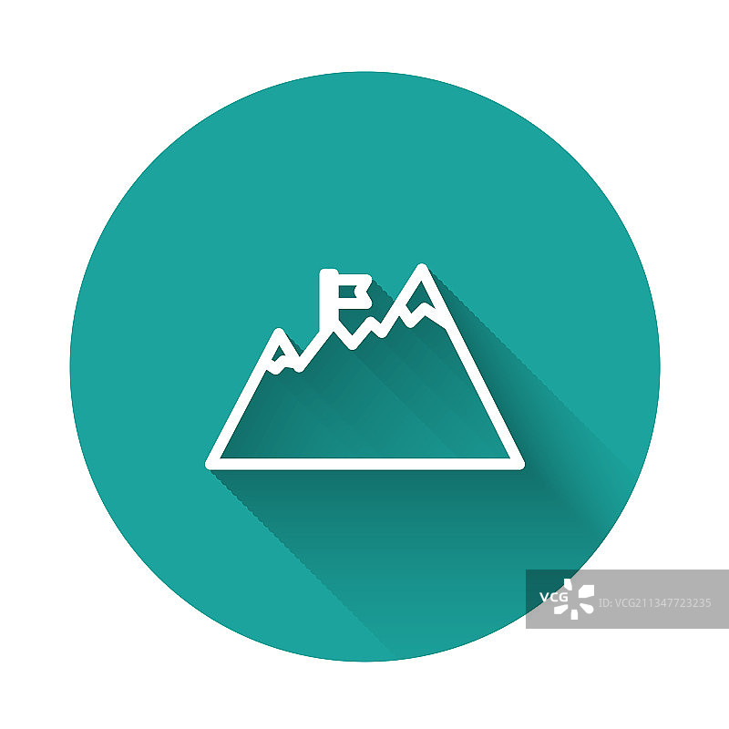 山顶带旗帜的白色线条山脉图标图片素材