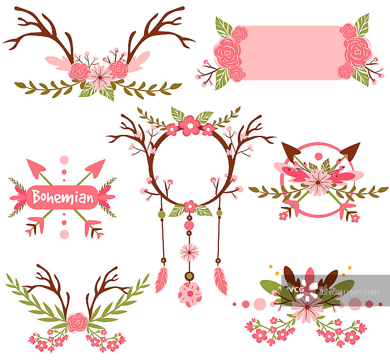 波西米亚和嬉皮风元素花卉图案包图片素材