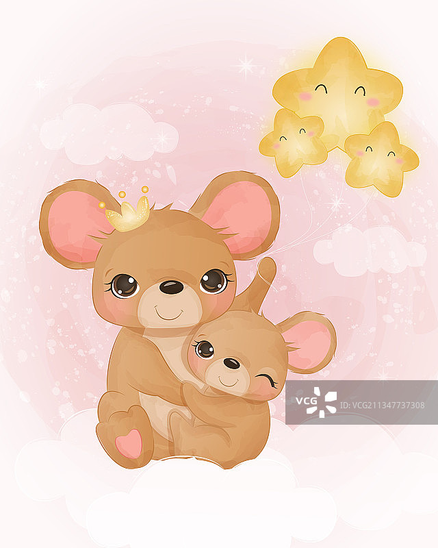 水彩风格的可爱小老鼠图片素材