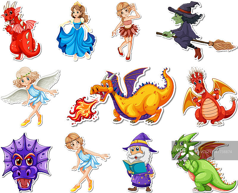 不同童话故事卡通贴纸套装图片素材