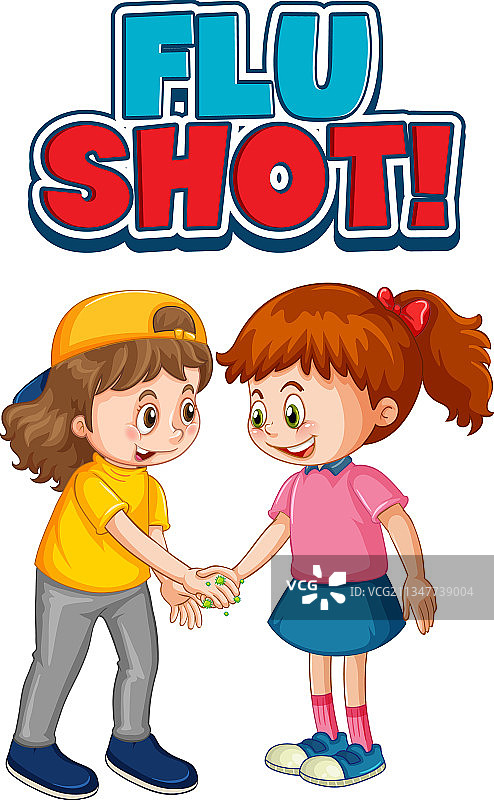 卡通风格的流感疫苗字体与两个孩子图片素材