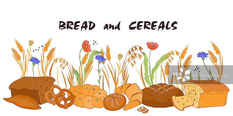 手绘面包谷物烘焙背景图片素材