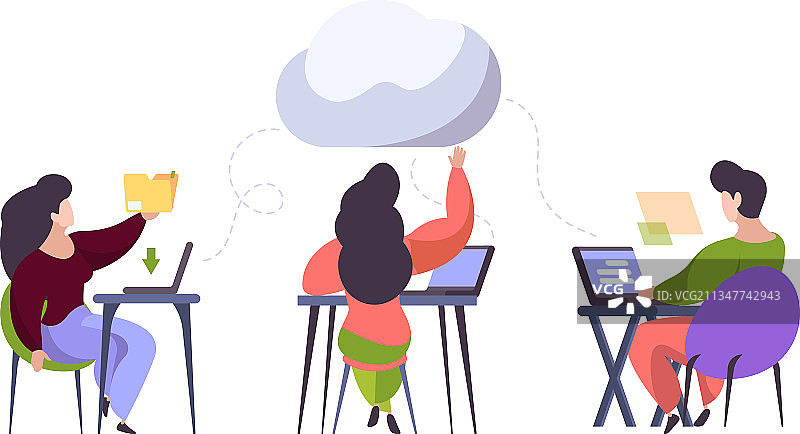 云存储远程团队合作概念图片素材