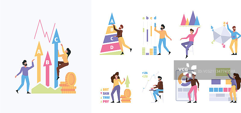 带基准的商业图表和商务人士图片素材